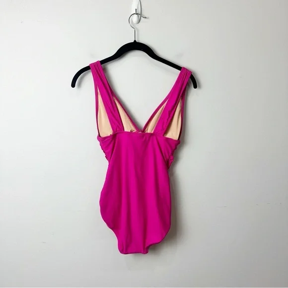 Jcrew Ruched Plunge Neckline One Piece Swimsuit Pink - Picture 5 of 8